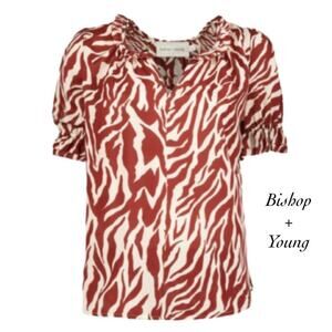 Bishop And Young Corey Ruffle Sleeve Cognac Zebra Blouse NWT Size S